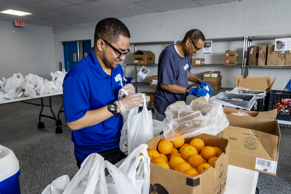 Packing oranges at J.A. Henry YMCA