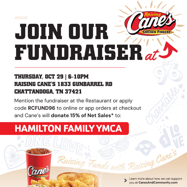 Cane's Giveback Day — Food & drink in Hamilton Family YMCA · Chattanooga, TN